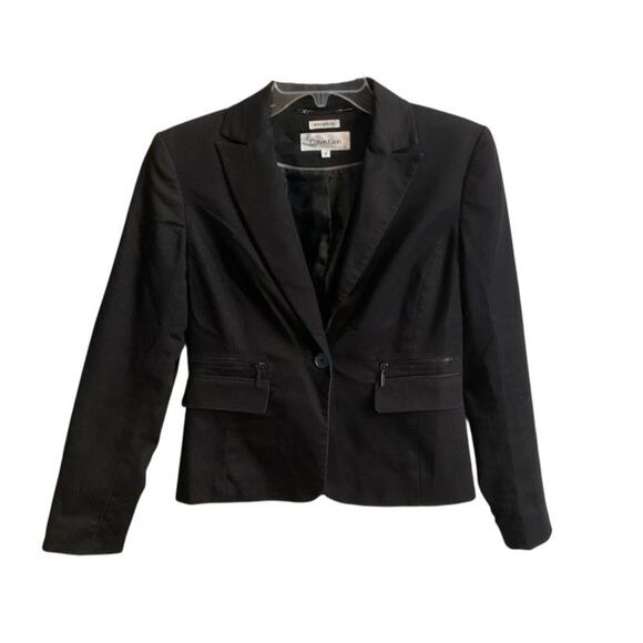 Calvin Klein Womens Blazer Size 2 Black Fully Lined Zip Pockets Notched Collar - Picture 1 of 8